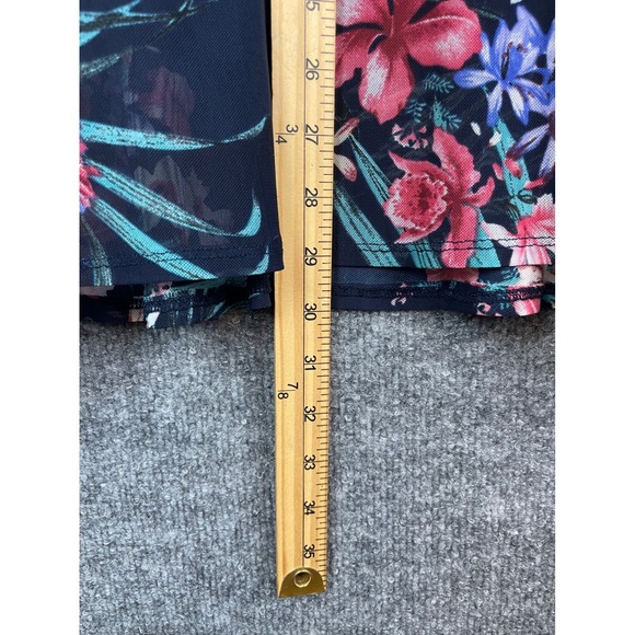 French Blue Floral Mesh Top Women 2X Navy Pink Excellent Flutter Sleeve V-Neck - Picture 7 of 11